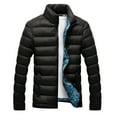 thumbnail image 6 of Plus Size Men Solid Color Zip Stand Collar Long Sleeve Jacket Cotton Padded Coat, 6 of 8