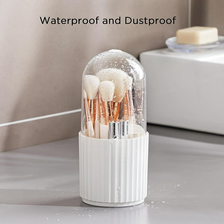 Makeup Brush Holder, Dustproof 360 Rotating Cosmetics Make up Brush  Organizer Storage with Lid for Vanity and Bathroom 