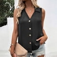 thumbnail image 5 of cocolona Womens Summer Tank Tops Sleeveless Lapel Button Back Pleated Shirts Dressy Casual Solid Color Blouses, 5 of 5