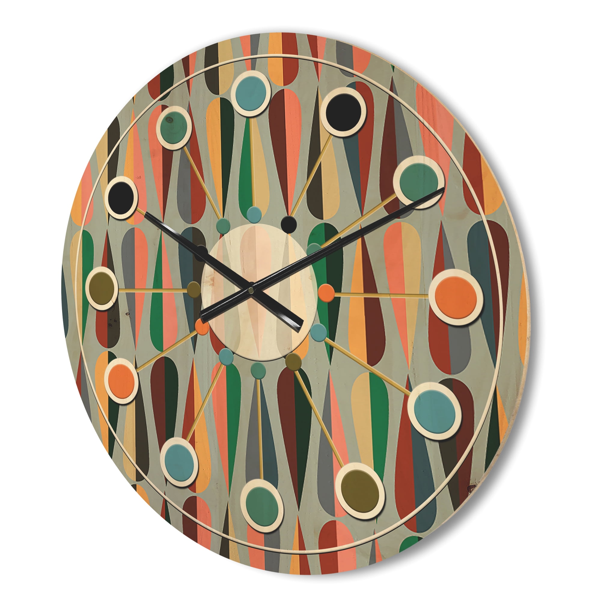 Designart 'Abstract Retro Drops IX' Mid-Century Modern Wood Wall Clock
