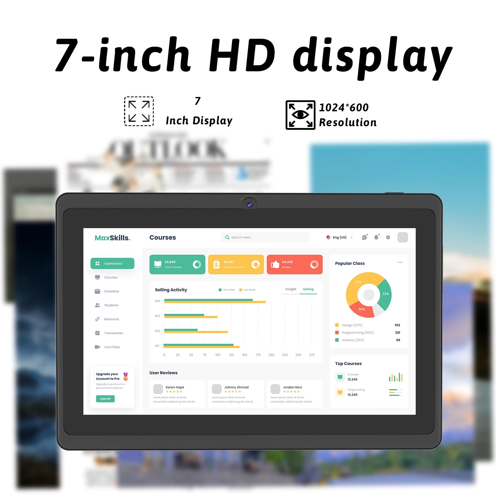 Android 12 Tablet 7 inch, 4GB RAM 32GB ROM Tablets, 512GB Expand, Quad-Core 1.5GHz Processor, Dual Camera, IPS HD Display Screen, WiFi, BT, 7" Tablet.
