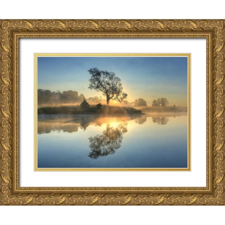 Keller 18x14 Gold Ornate Wood Framed with Double Matting Museum Art Print Titled - Morning Reflection