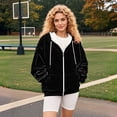 thumbnail image 6 of ManxiVoo Oversized Track Jacket with Zipper for Women Casual Long Sleeve Pocket Sweatshirt Fall Fashion Hooded Top L Size Black, 6 of 7