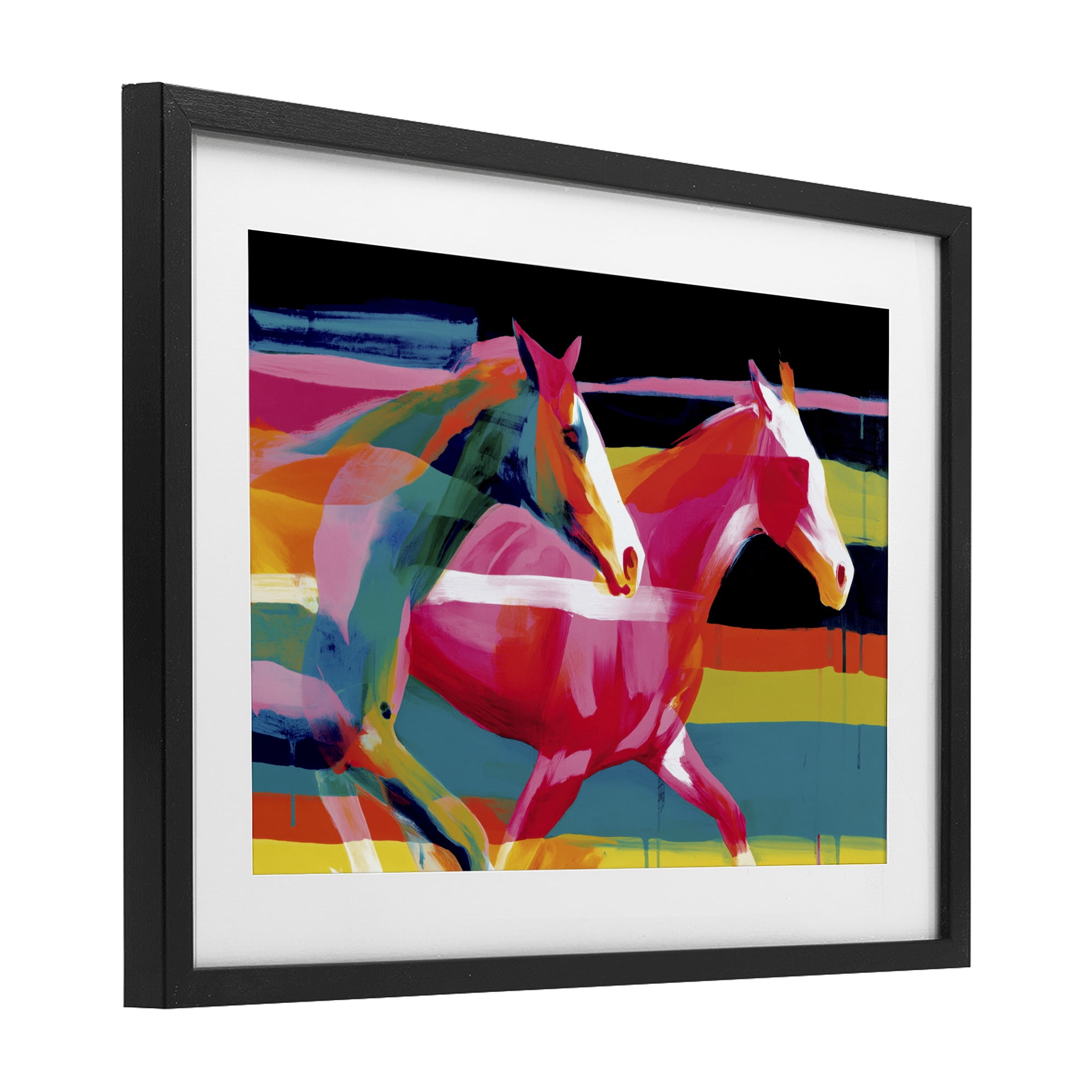 Stupell Industries Wild Horses Running Through Stripes Black Framed Print Under Glass, design by Chromatic Storm Studio