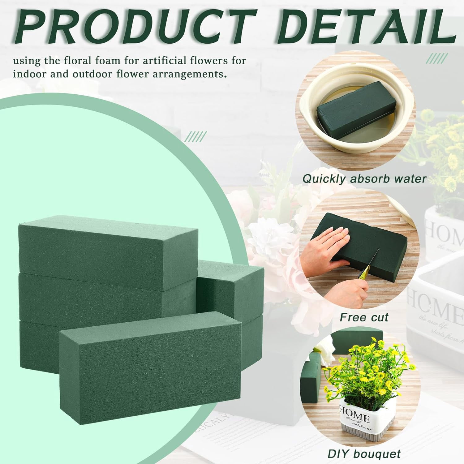 30 Pcs Floral Flower Foam Blocks Green Wet & Dry Plant Foam Brick for Fresh & Artificial Flower Arrangement Florist Supplies for DIY Arts Crafts Weddings Decorations(9 x 4 x 3 Inch)
