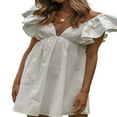 thumbnail image 4 of Femmes Été Blanc Casual Mini-Robes Mouche Manches V Cou Robe Courte Sans Dos, 4 of 7