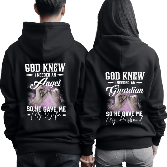 Lotusprinthandmade Holding Hand He Gave Me My Wife Husband Couple Black Hoodie 2D (S), custom romantic couple hoodie set, his and hers love quote hoodies