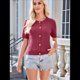 thumbnail image 4 of Cárdigan de Verano de Corta para Mujer, Tejido de Cable, Cuello Redondo, Botones, Tops, Rojo Vino, Talla M, 4 of 10