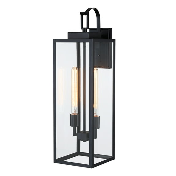 27"H 2-Light Matte Black Outdoor Wall Lantern Sconce