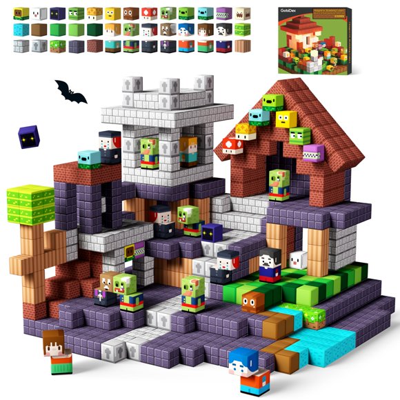 GobiDex 100 Pcs Blocs Magnétiques Basés sur le Jeu Jouets de Construction pour Enfants Garçons Filles 3+, Construisez un Monde Merveilleux avec des Cubes Aimants Zomblock, Jeu STIM Amélioré Cadeau Sensoriel pour Anniversaire