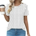 thumbnail image 2 of Women's Tops Summer Crew Neck Polka Dots Pleated Short Sleeve Tunic Shirts Casual Loose Soft Comfortable Blouses (XL, White), 2 of 5