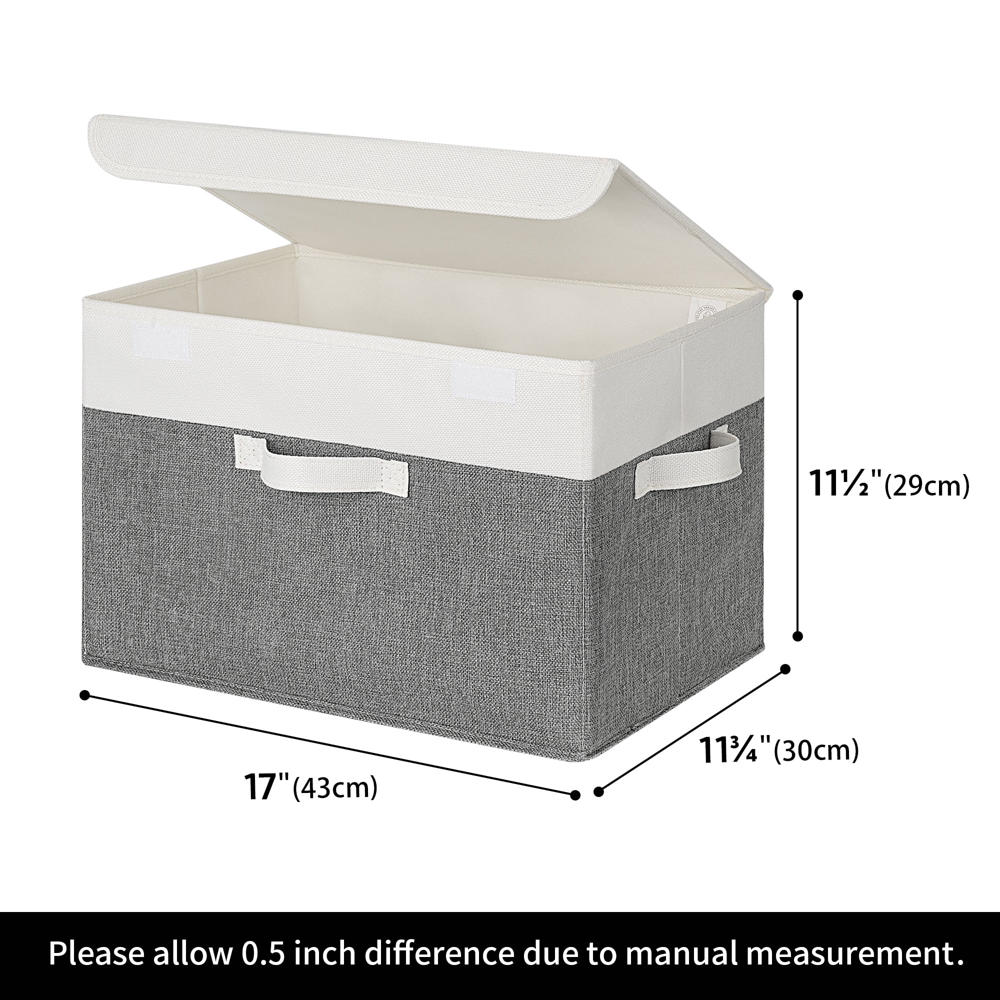 Granny Says Collapsible Storage Bins with Lids, Decorative Storage Basket for Shelves, Toy, Closet, White&Gray, 2-Pack