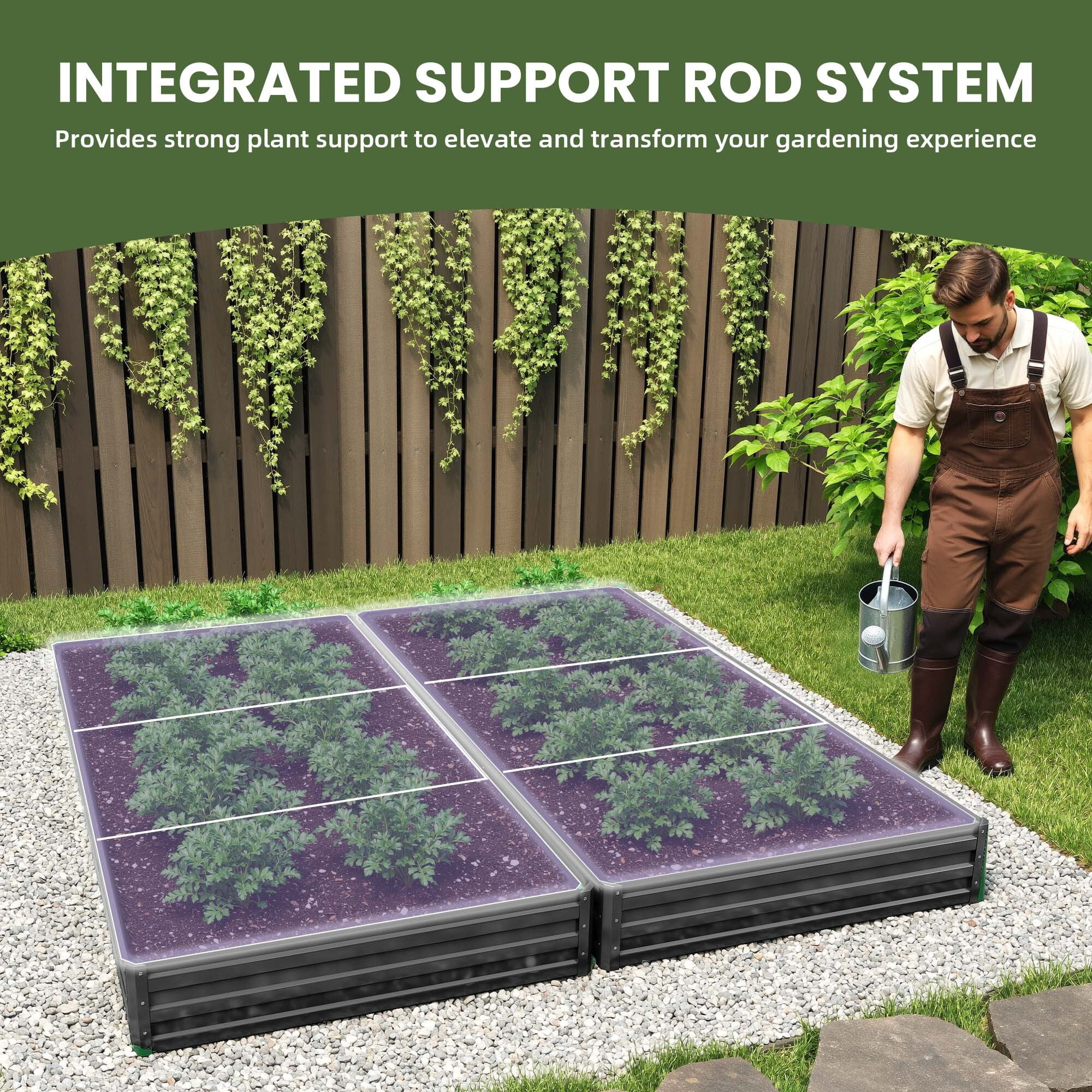 Uforic 2PCS 8X4X1FT Galvanized Metal Raised Garden Bed Kit with Safety Rubber & Gardening Gloves, Outdoor Large Planter Box for Vegetables Flowers Herbs Fruits, Black