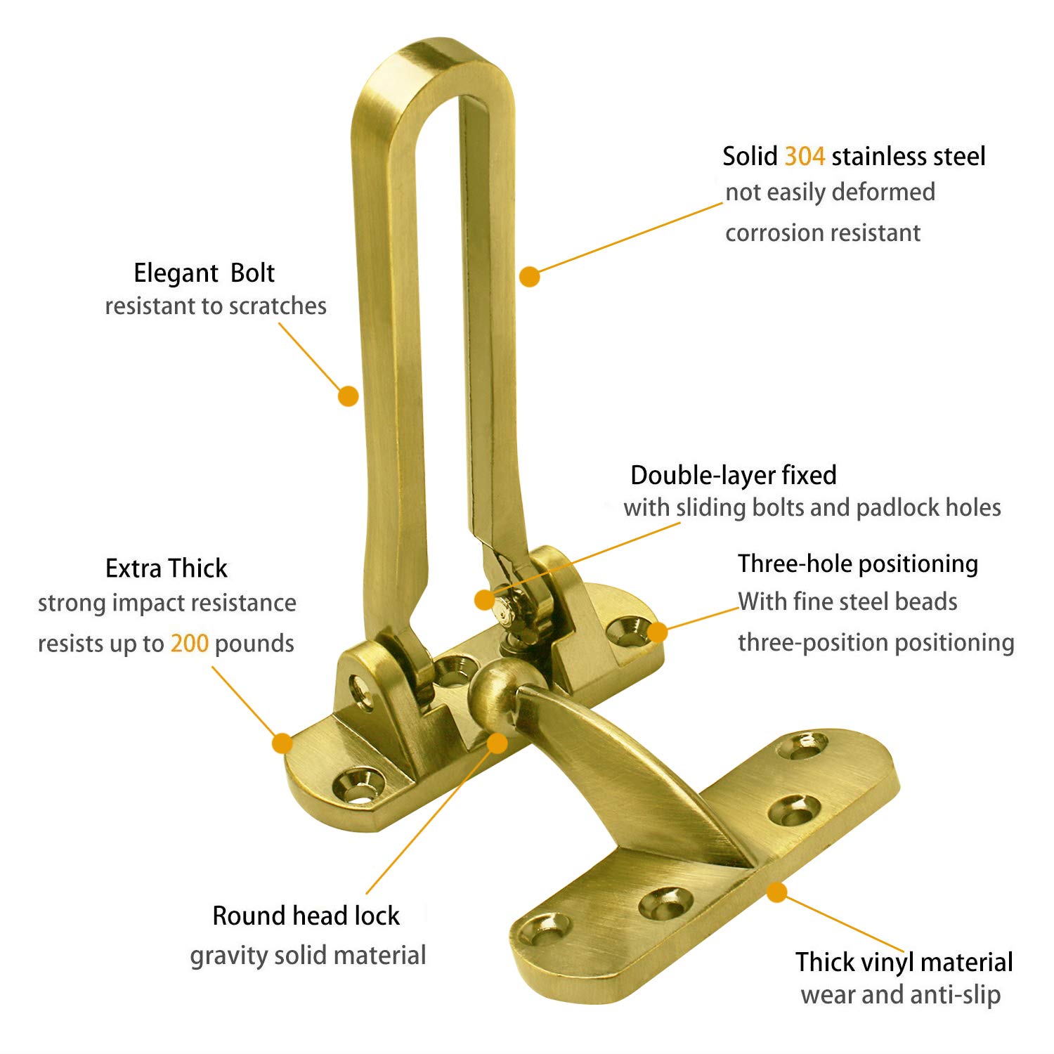 Swing Bar Door Lock Latch for Home Security, Door Latch Guard Clasp for Kids, Apartment Hotel Door Latches, Thicken Solid Zinc Alloy Hotel Reinforcement Door Latch for Swing-in Doors