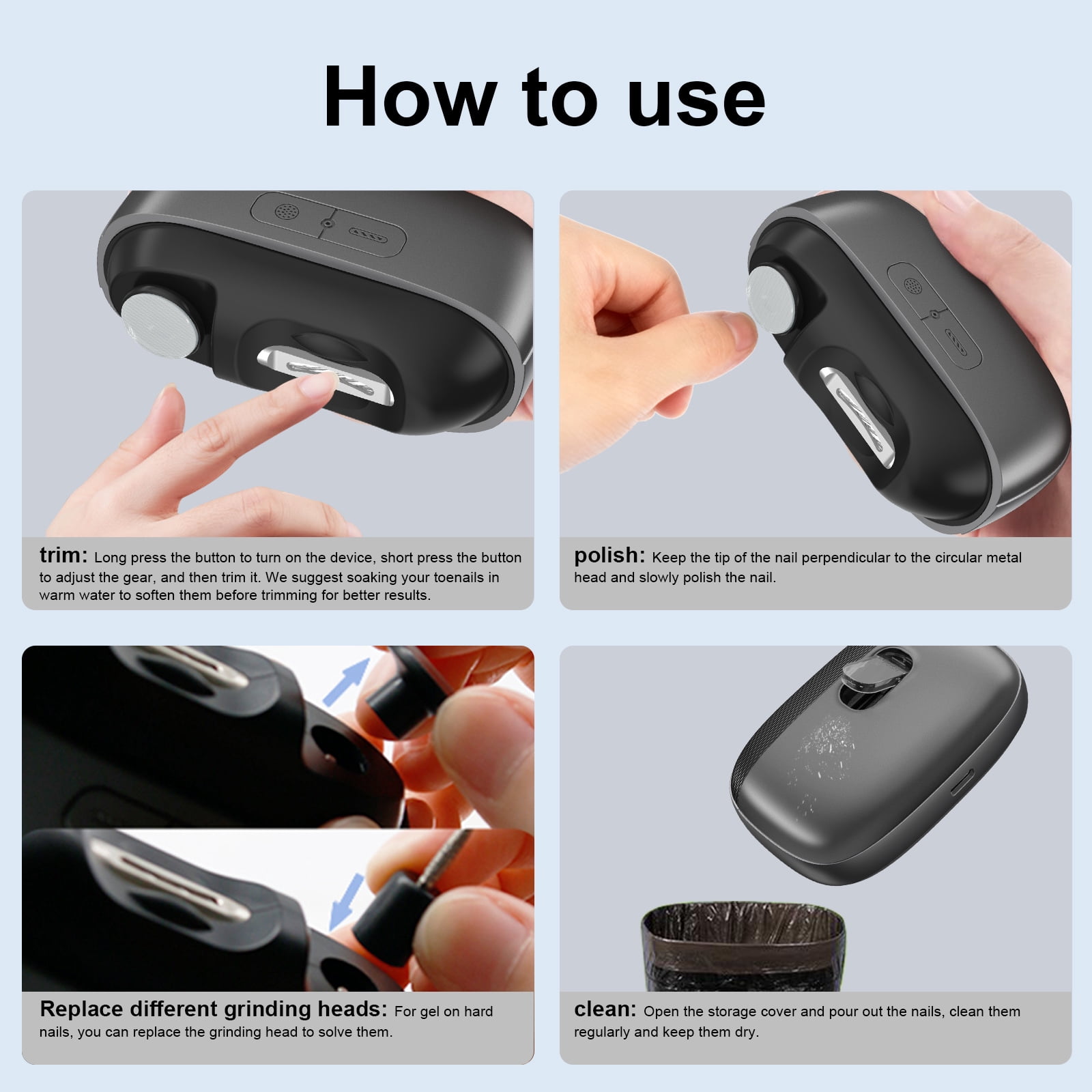 Electric Nail Clippers for Seniors & Baby Automatic Nail Clipper with Polishing, Dust Storage & LED Light, Nail File Toenail Trimmer,4-in-1 Electric Nail Trimmer for Toenails & Fingernails