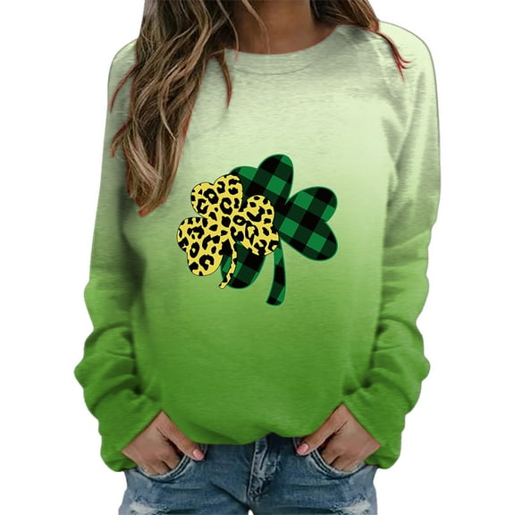 xixinqiwan St Patricks Day Shirt for Women Plus Size,Women Shamrock Heart Shirts Irish Gift Crewneck Casual Loose Fit Tops St Patricks Day Shirt