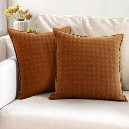 

Pillow Covers Set of 2 16x16 inch Suede Cubic Block Pillow Covers Broadside Decorative Textured Throw Pillows for Couch Cushion Livingroom Burnt Rust