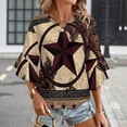 thumbnail image 3 of Western Texas Star On Wood Women's V-Neck Blouse With 3/4 Ruffled Bell Sleeves Casual Top Ladies Blouses, 3 of 7