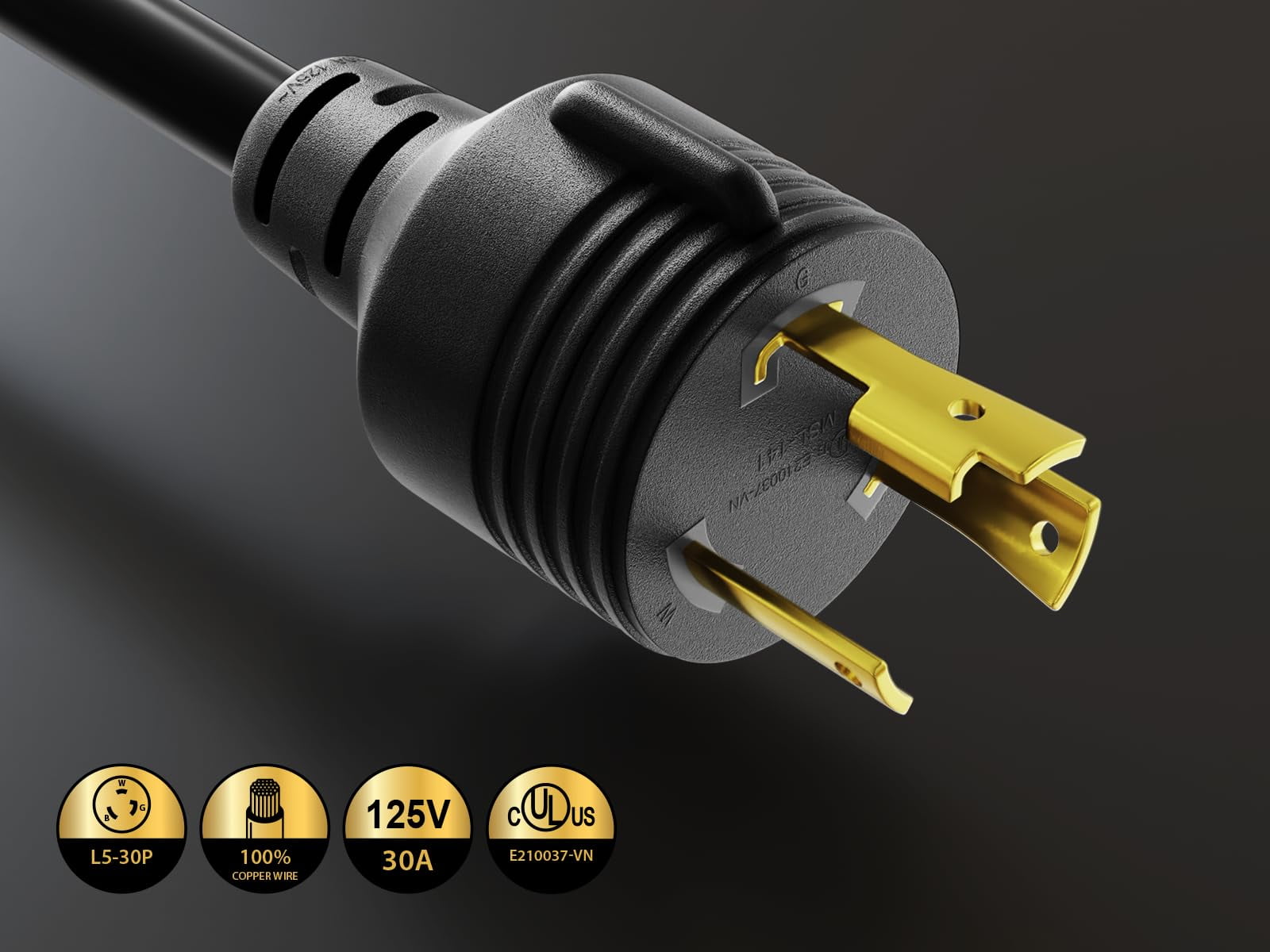 Cable Leader 25ft NEMA L5-30P to L5-30R Locking Heavy Duty Power Extension Cord, Black