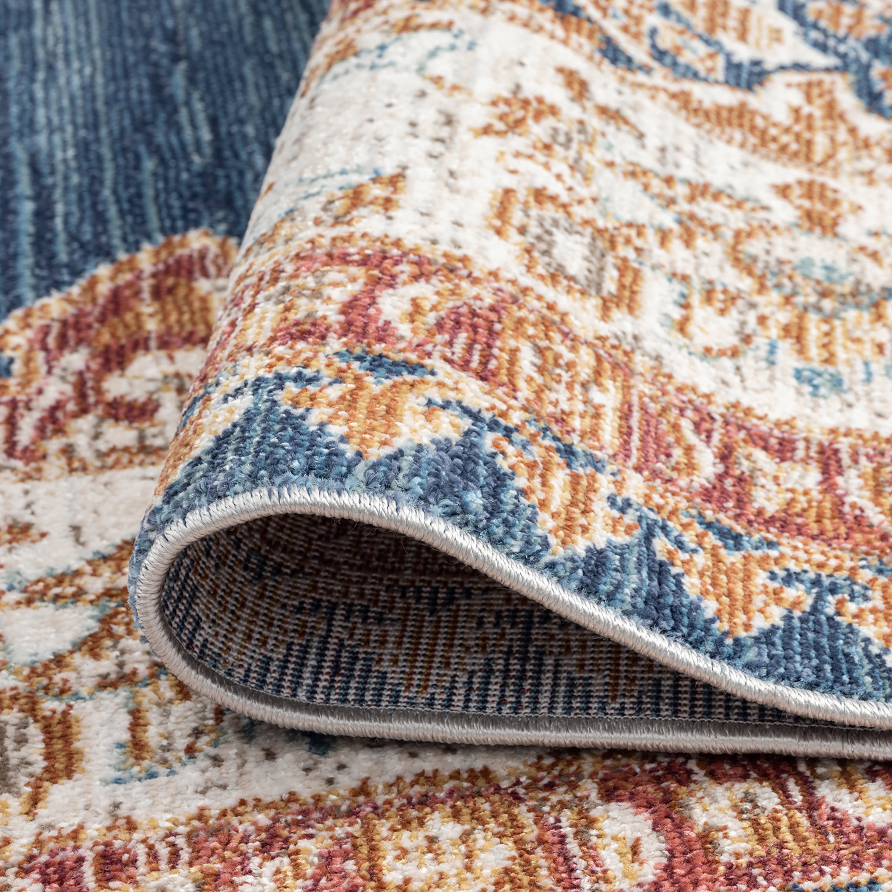 Traditional 8x10 Area Rug (7'11'' x 10'3'') Medallion Navy, Cream Living Room Easy to Clean