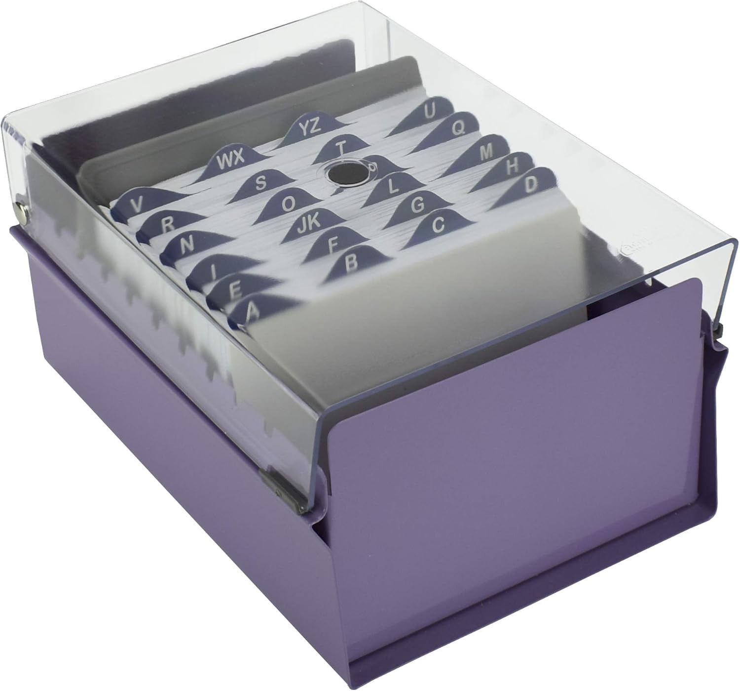 Acrimet 4 x 6 Card File Holder Organizer Box Metal Base Heavy Duty (AZ Index Cards and Divider Included) (Purple Color with Clear Crystal Plastic Lid Cover)