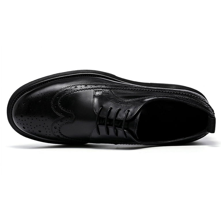 Santimon Black Winter Dress Shoes for Men Thick Sole Wingtip Brogue Derby  Shoes Cowhide Leather Formal Shoes US 8.5