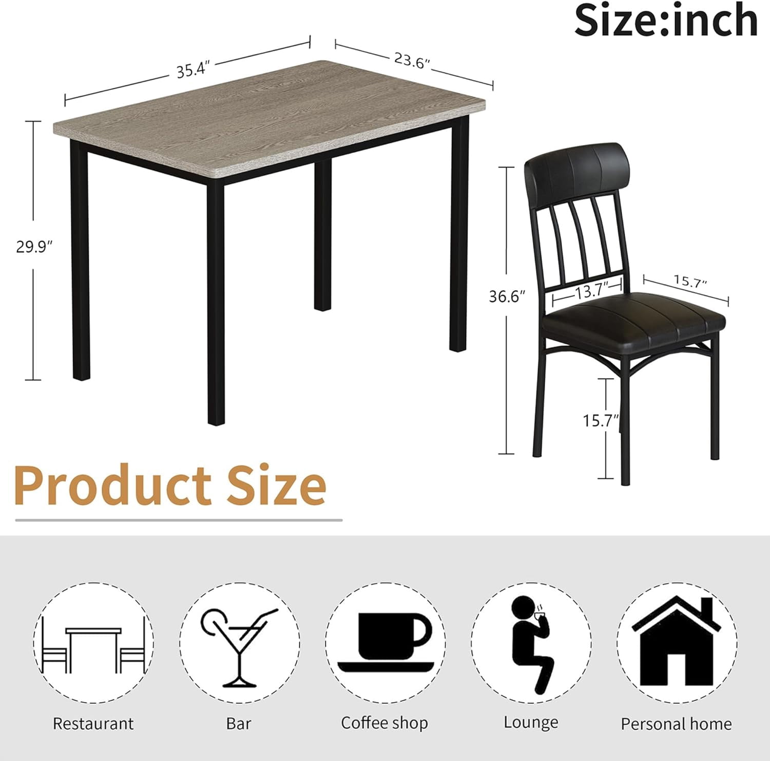 Baxluxe 2-Person Dining Table Set for 2, Small Rectangle Kitchen Table with 2 Backrest Dining Chairs, 3 Pieces Industrial Dining Table and Chairs Set, Wooden Dinette Set for Small Space, Gray