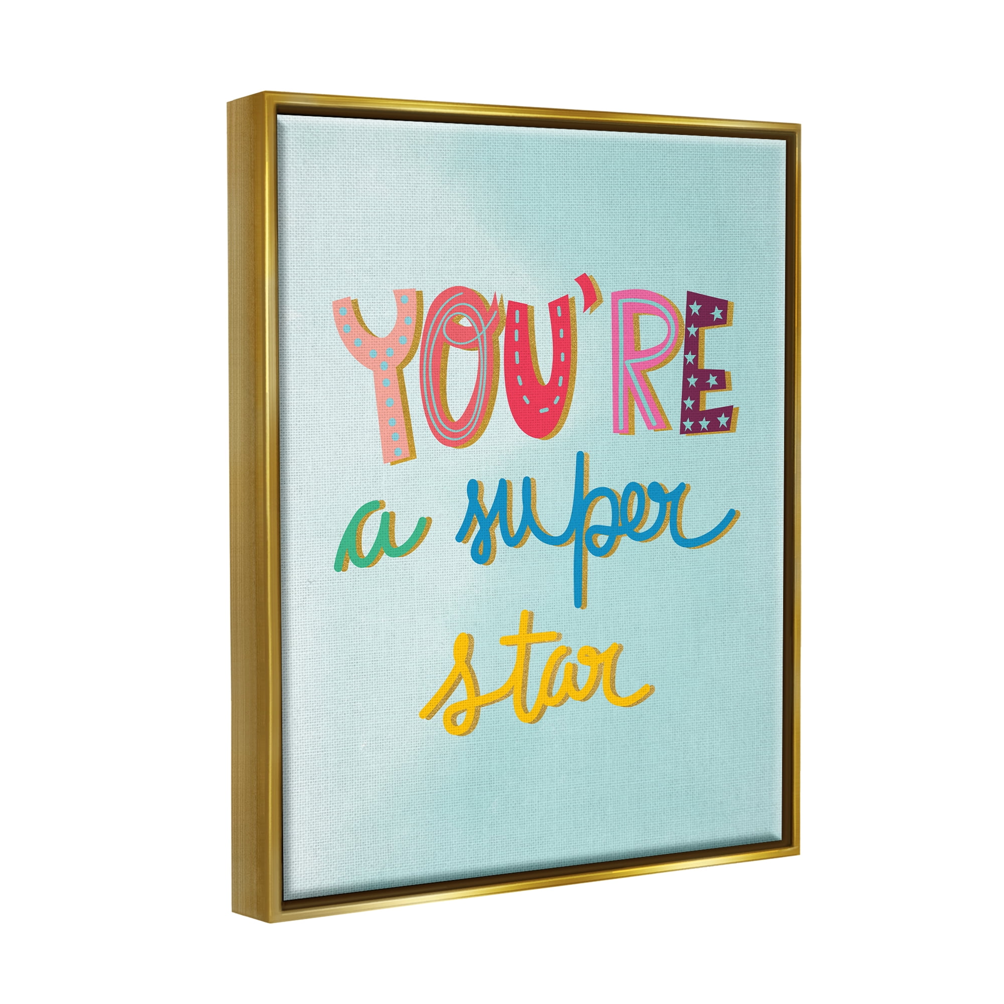 Stupell Industries Uplifting Super Star Phrase Inspirational Painting Gold Floater Framed Art Print Wall Art, 25 x 31