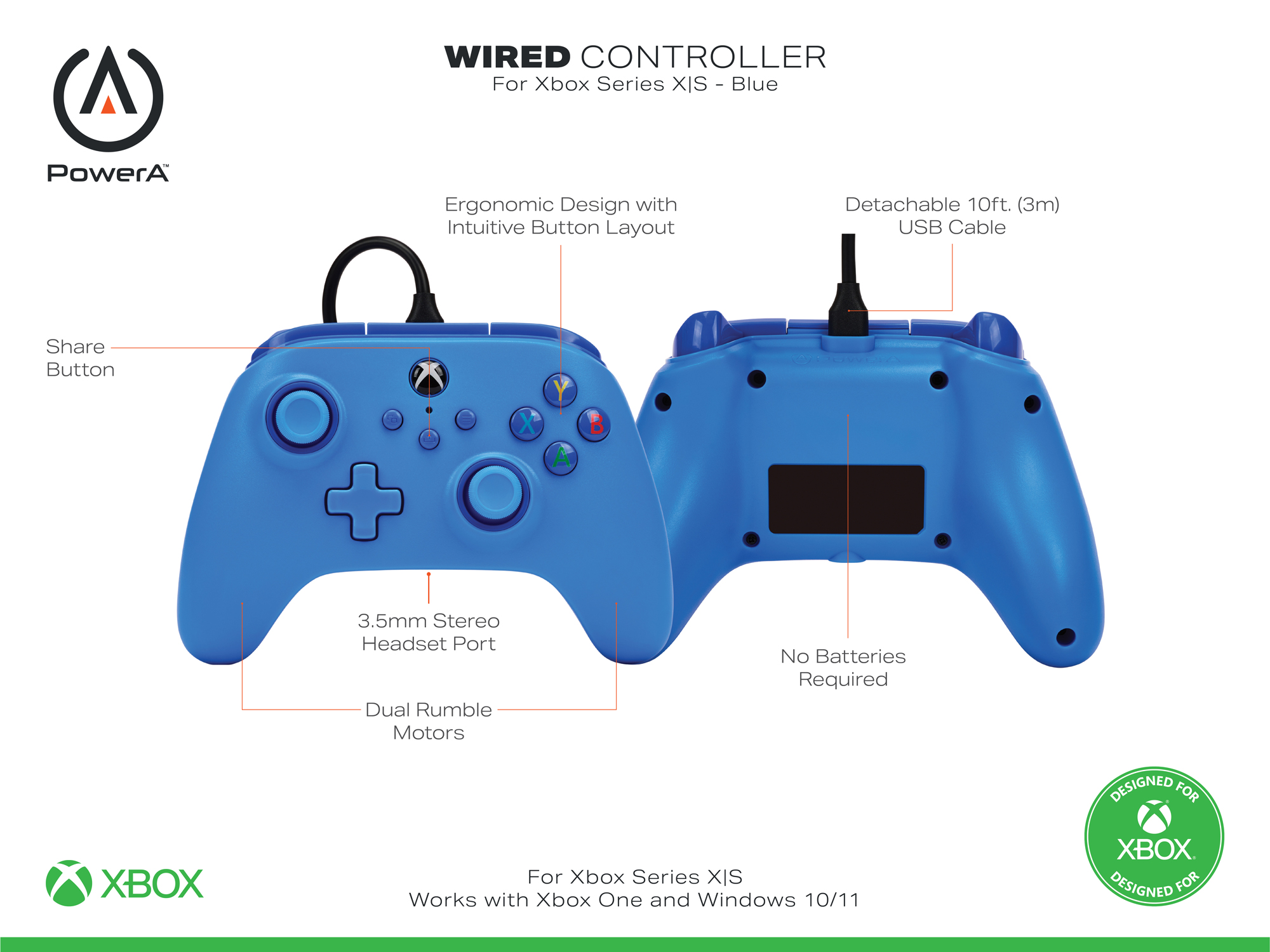 PowerA Wired Controller Xbox Series X|S Blue photo 2