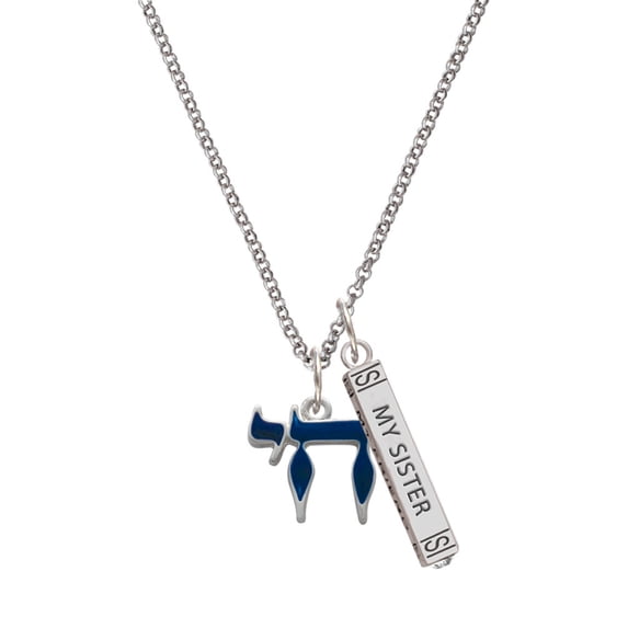 Delight Jewelry Silvertone Enamel Blue Chai Silvertone Always My Sister Bar Charm Necklace, 23"