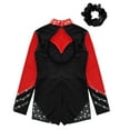 thumbnail image 4 of Alvivi Kids Girls Rhinestone Leotard Biketard Gymnastic Figure Skating Unitard with Hair Scrunchie Red&Black 6, 4 of 5