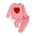 thumbnail image 2 of Infant Baby Girl Valentines Day Clothes 3M 6M 9M 12M 18M 24M Heart Embroidery Long Sleeve Sweatshirt Solid Pants 2Pcs Outfits, 2 of 10