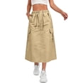 thumbnail image 2 of Women's Drawstring Waist Cargo Midi Skirt, Casual Solid Color Long Skirt with Pockets, Relaxed Fit Utility Skirt for Daily Outdoor Work Wear 05-Complexion M, 2 of 5