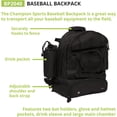 thumbnail image 3 of Champion Sports Baseball Backpack – Holds Bats, Glove, Helmet – Adjustable Straps and Hanging Hooks, 3 of 6