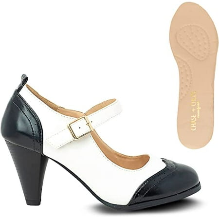 

Chase & Chloe Dora-2 Women s Round Toe Two Tone Mary Jane Pumps