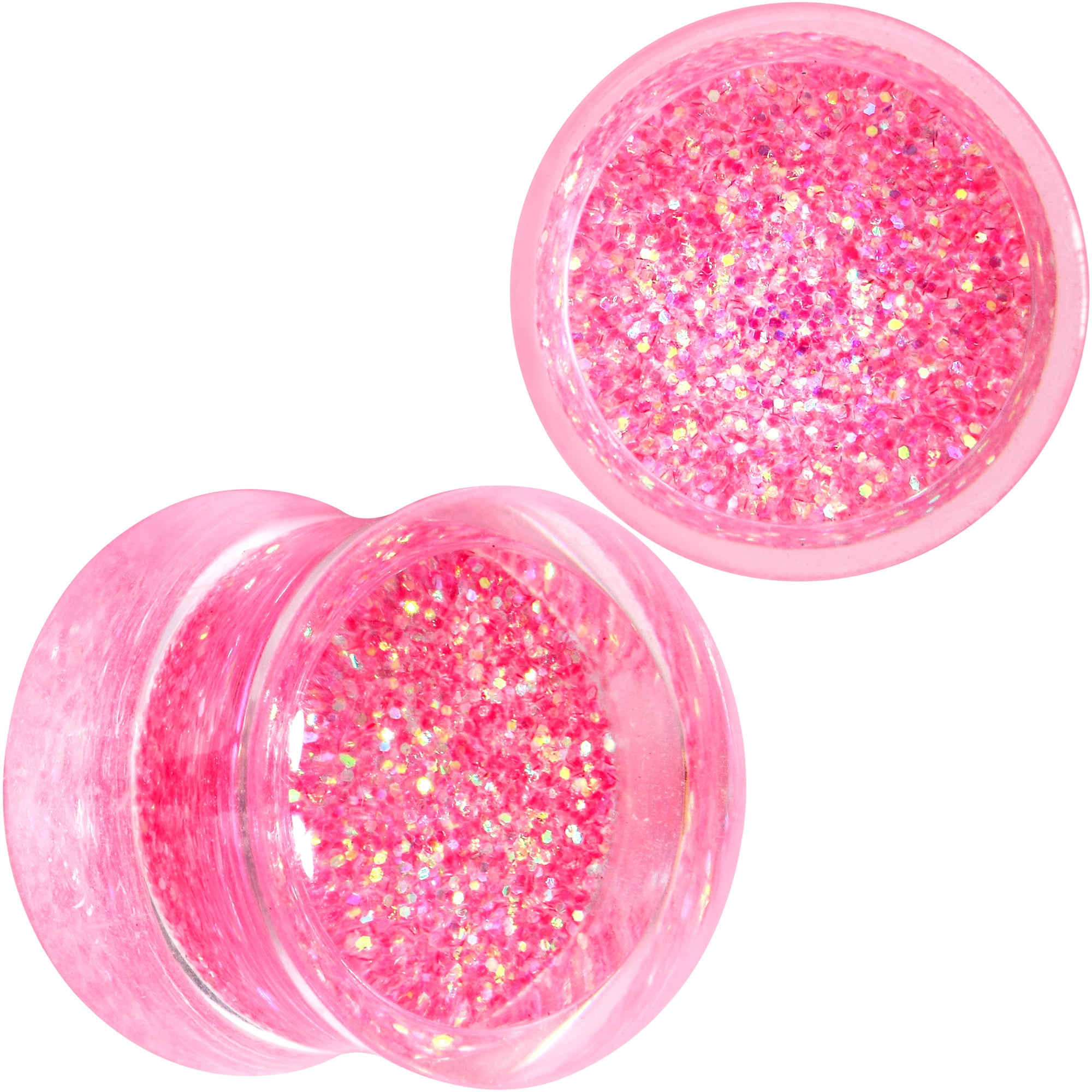 Body Candy Womens 9/16" 2PC Clear Pink Acrylic Glitter Saddle Plugs
