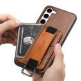 thumbnail image 2 of ELEHOLD Premium Leather Case for Samsung Galaxy S23 Plus 6.6 inch,Card Slot Wallet Kickstand Elastic Wristband Metal Ring Full Body Shockproof Protection Anti-Scratch Wallet Case,Brown, 2 of 7