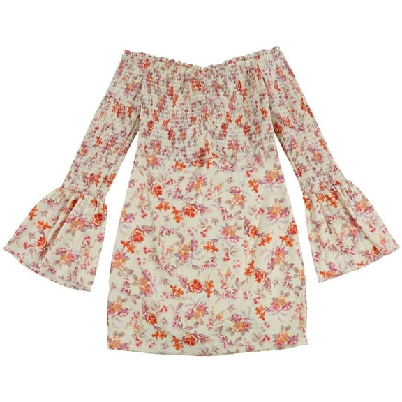 GUESS Womens Eco Above-Knee Off-Shoulder Dress, Yellow, Small