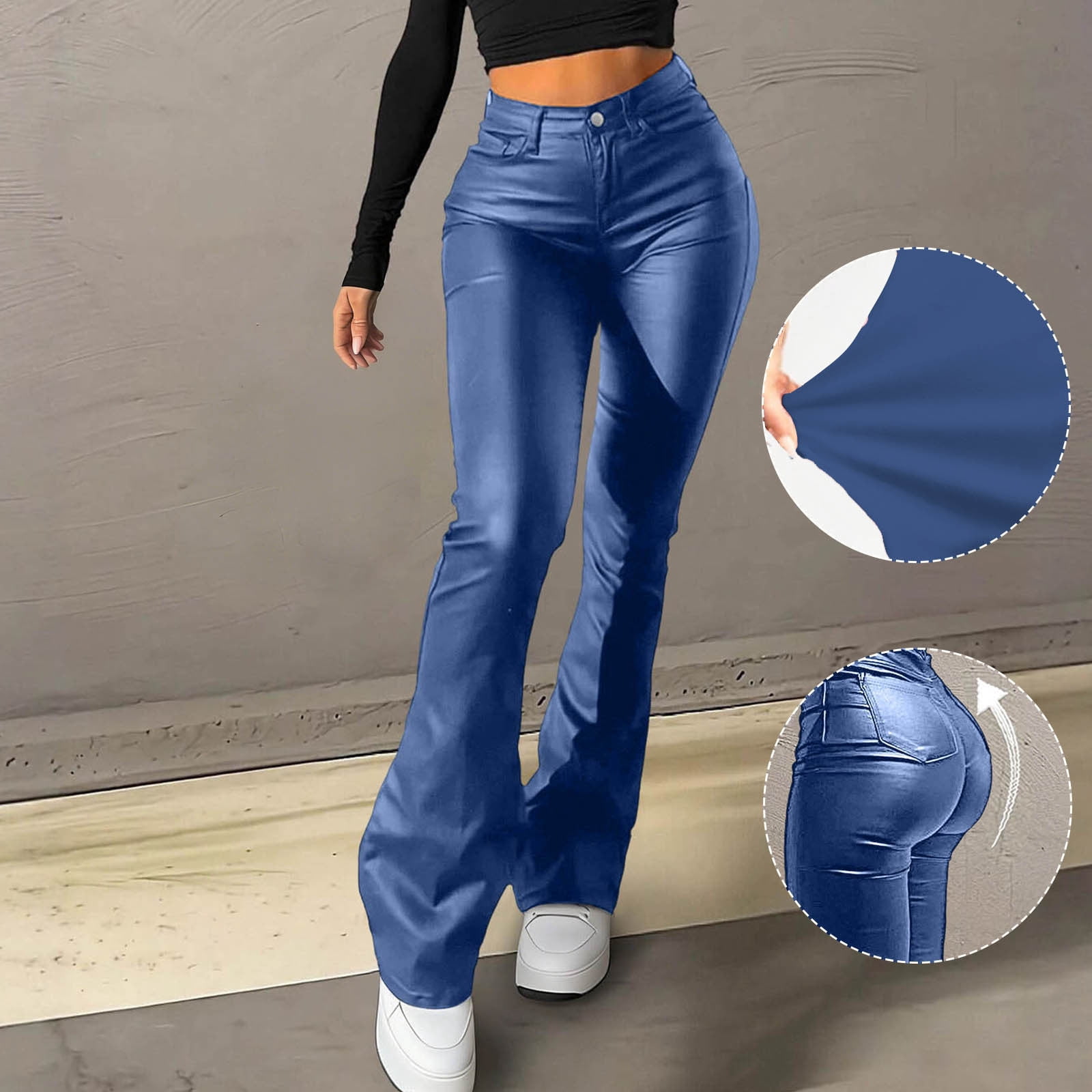 2026 Women Faux Leather Pants PU High Waist Straight Leg Pant with Pockets Fashion Flare Pants Trendy Streetwear