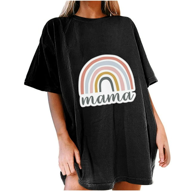 Pompotops Blouse à Manches Courtes Décontractée à Motif Imprimé MAMA pour Femmes