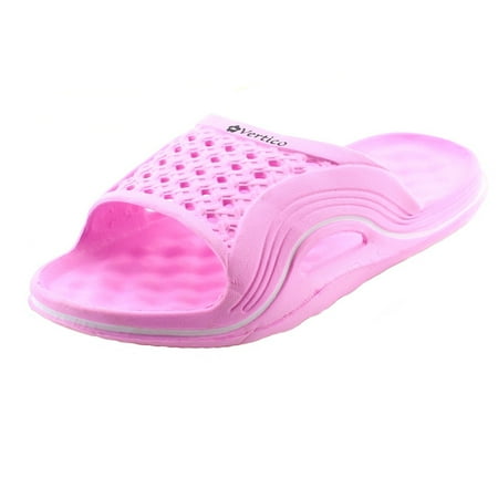 

Vertico Youth Colorful Comfortable Slides - Pool & Shower Sandals for Girls & Boys (Pink)