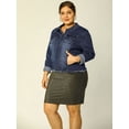 thumbnail image 4 of ChaqueDe MezclilDeshilachaCon Frente Lavado Clásico PaMujer De TalGrande Azul oscuro 1X, 4 of 6