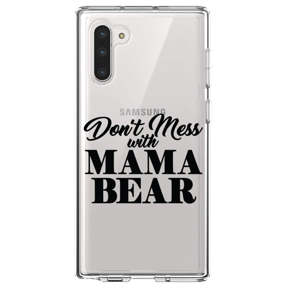 DistinctInk Clear Shockproof Hybrid Case for Samsung Galaxy Note 10 (6.3" Screen) - TPU Bumper Acrylic Back Tempered Glass Screen Protector - Don't Mess with MAMA BEAR