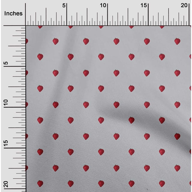 oneOone Tissu Tabby en Soie Imprimé Fraise au Mètre 42 Pouces de Large