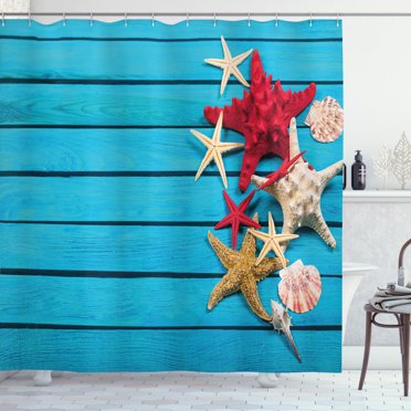 Ambesonne Starfish Shower Curtain, Different Shells, 69"Wx84"L, Multicolor