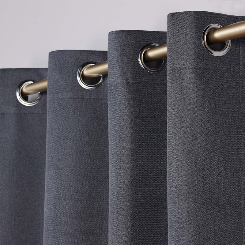 Superior Nyan 100% Blackout Curtains Set of 2, Grommet Header Curtain Panel Pair, Charcoal, 52"W x 96"L