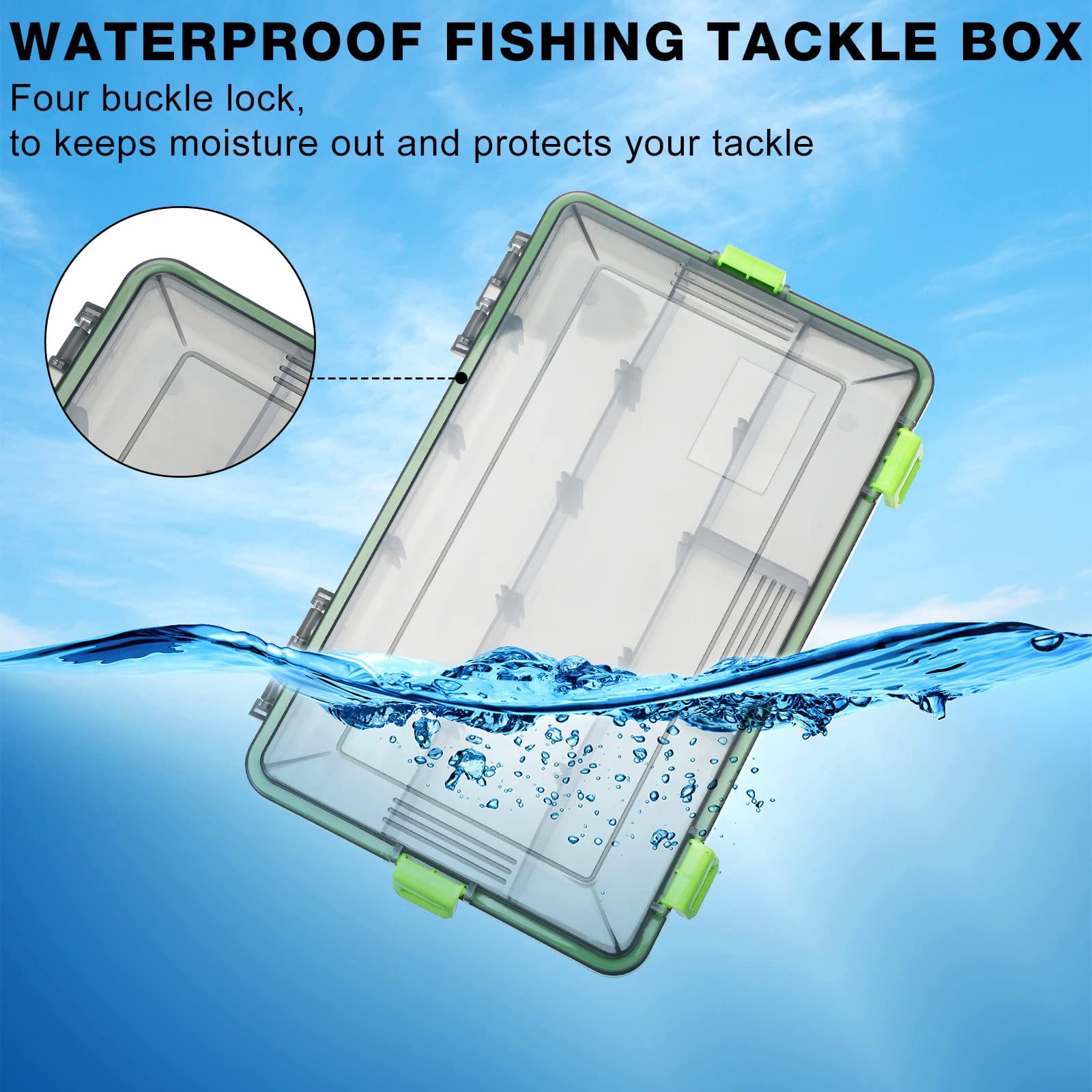 6 Pack Fishing Tackle Boxes, Waterproof Airtight Plastic Tackle Box, Transparent Plastic Tackle Storage Organizer with Adjustable Dividers for Terminal Tackle, Lures, Hooks and Baits
