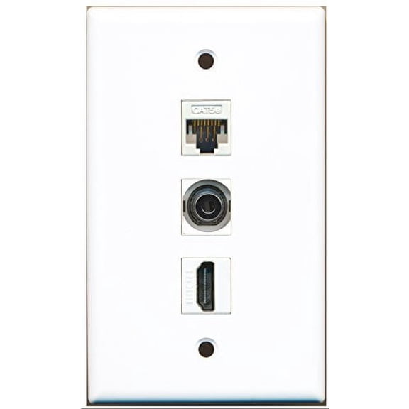 RiteAV - 1 Port HDMI and 1 Port 3.5mm and 1 Port Cat5e Ethernet White Wall Plate
