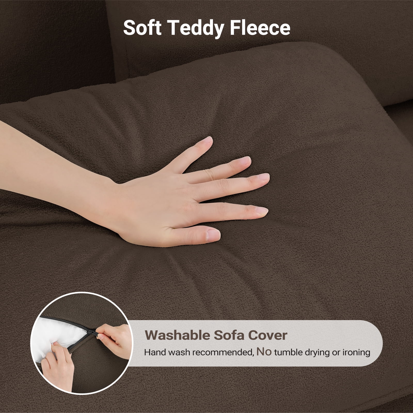 83" Sofa Couch for Living Room,Comfy Teddy Fleece Loveseat Sofa,Extra Deep Seat Couches ,Neche Tool-Free Setup Love Seat with 2 Pillows,Brown