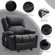 JONPONY Manual Recliner Chair with Heat Therapy and Massage Function, Heavy Duty Reclining Mechanism Massage Chair, Elderly Single Rocker Sofa with Cup Holders for Bedroom Home Theater,Black